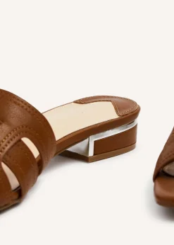 Linzi Caprice Tan Faux Leather Low Heeled Woven Mule Sandal