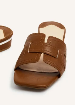 Linzi Caprice Tan Faux Leather Low Heeled Woven Mule Sandal