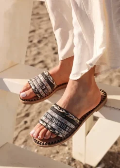 Linzi Carel Black Woven Embellished Flat Sandals