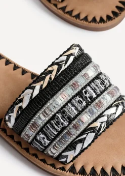 Linzi Carel Black Woven Embellished Flat Sandals