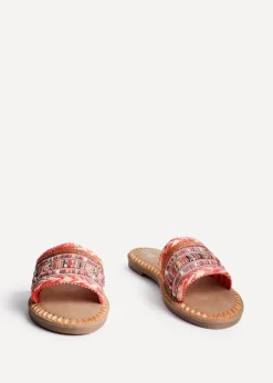 Linzi Carel Orange Woven Embellished Flat Sandals