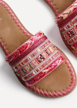 Linzi Carel Pink Woven Embellished Flat Sandals