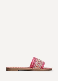 Linzi Carel Pink Woven Embellished Flat Sandals