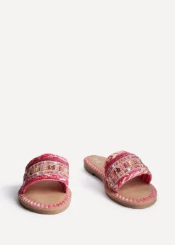 Linzi Carel Pink Woven Embellished Flat Sandals