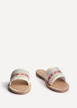 Linzi Carel White Multi Woven Embellished Flat Sandals