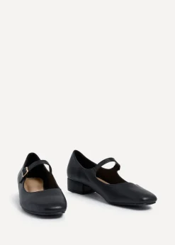 Linzi Carley Black Faux Leather Low Block Court Shoe
