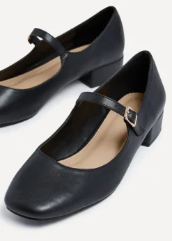 Linzi Carley Black Faux Leather Low Block Court Shoe