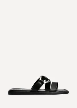 Linzi Cassandra Black Faux Leather Double Strap Sandal