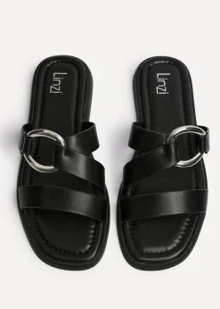 Linzi Cassandra Black Faux Leather Double Strap Sandal