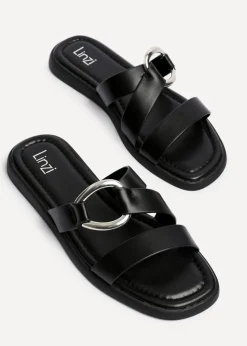 Linzi Cassandra Black Faux Leather Double Strap Sandal