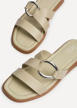 Linzi Cassandra Sage Green Faux Leather Double Strap Sandal