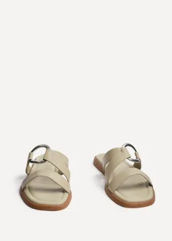 Linzi Cassandra Sage Green Faux Leather Double Strap Sandal