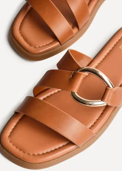 Linzi Cassandra Tan Faux Leather Double Strap Sandal