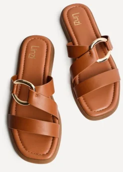 Linzi Cassandra Tan Faux Leather Double Strap Sandal