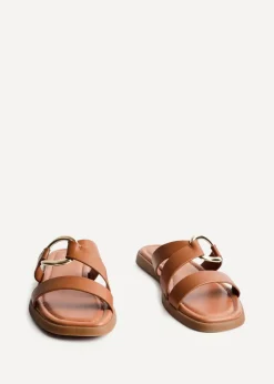 Linzi Cassandra Tan Faux Leather Double Strap Sandal