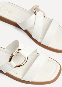 Linzi Cassandra White Faux Leather Double Strap Sandal