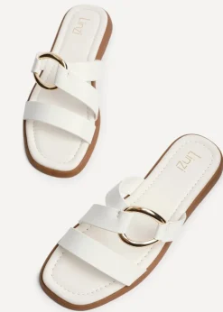 Linzi Cassandra White Faux Leather Double Strap Sandal