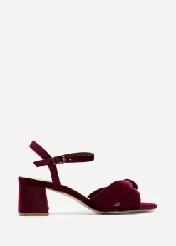 Linzi Charlotte Burgundy Velvet Block Heeled Sandal
