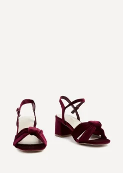 Linzi Charlotte Burgundy Velvet Block Heeled Sandal