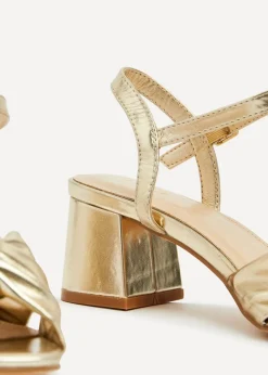 Linzi Charlotte Gold Faux Leather Block Heeled Sandal
