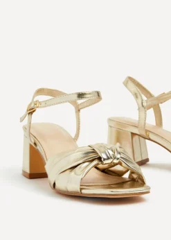 Linzi Charlotte Gold Faux Leather Block Heeled Sandal