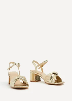 Linzi Charlotte Gold Faux Leather Block Heeled Sandal