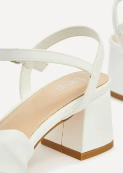 Linzi Charlotte White Faux Leather Block Heeled Sandal