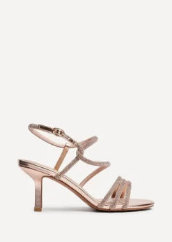 Linzi Charm Pink Faux Leather Strappy Diamante Heeled Sandal