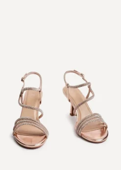 Linzi Charm Pink Faux Leather Strappy Diamante Heeled Sandal