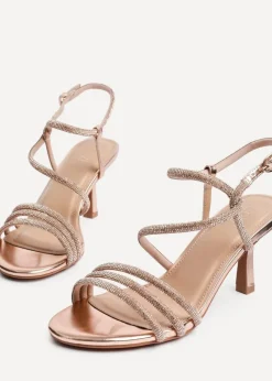 Linzi Charm Pink Faux Leather Strappy Diamante Heeled Sandal