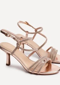 Linzi Charm Pink Faux Leather Strappy Diamante Heeled Sandal