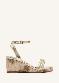 Linzi Chelsea Gold Faux Leather Rope Wedge