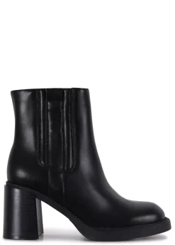 Linzi Cheska Black Faux Leather Block Heeled Ankle Boot