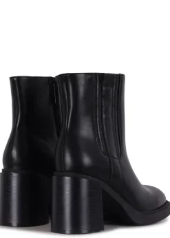 Linzi Cheska Black Faux Leather Block Heeled Ankle Boot