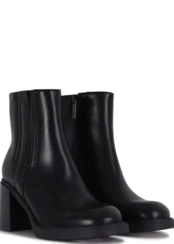 Linzi Cheska Black Faux Leather Block Heeled Ankle Boot