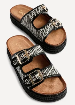 Linzi Cici Black Aztec Woven Double Buckle Flatform Slider Sandal