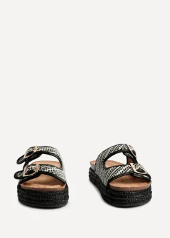 Linzi Cici Black Aztec Woven Double Buckle Flatform Slider Sandal