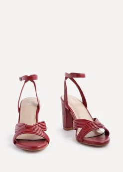 Linzi City Burgundy Faux Leather Block Heel