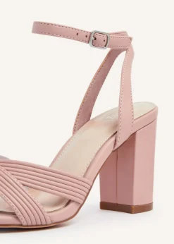 Linzi City Dusky Pink Faux Leather Block Heeled Sandal