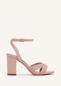 Linzi City Dusky Pink Faux Leather Block Heeled Sandal