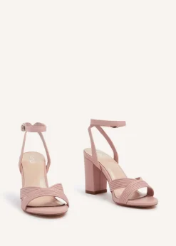 Linzi City Dusky Pink Faux Leather Block Heeled Sandal