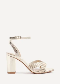 Linzi City Gold Faux Leather Block Heeled Sandal