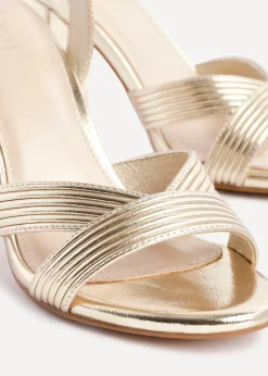 Linzi City Gold Faux Leather Block Heeled Sandal