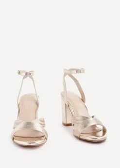 Linzi City Gold Faux Leather Block Heeled Sandal