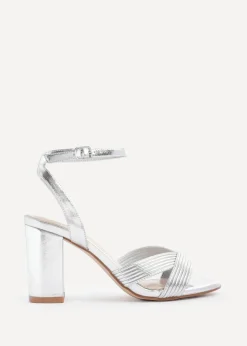 Linzi City Silver Faux Leather Block Heeled Sandal