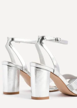 Linzi City Silver Faux Leather Block Heeled Sandal