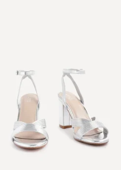 Linzi City Silver Faux Leather Block Heeled Sandal