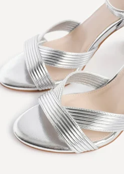 Linzi City Silver Faux Leather Block Heeled Sandal
