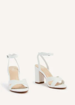 Linzi City White Faux Leather Block Heeled Sandal