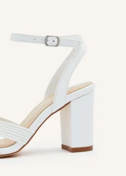 Linzi City White Faux Leather Block Heeled Sandal